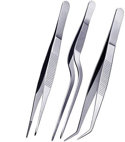 Kuvi Kitchen Cooking Culinary Tweezers, Stainless Steel Precision Tongs Medical Beauty Utensils, 6.3 Inches -3 Pieces Set
