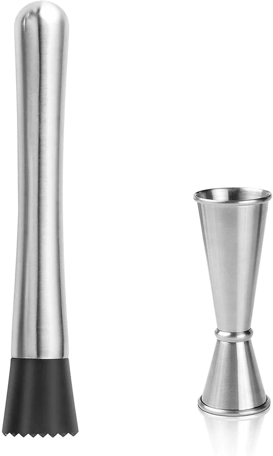 Kuvi Premium Cocktail Shaker with Stainless Steel Cobbler Shaker, Mixing Spoon, Muddler, 4 Pourers and Double Measuring Jigger : 8 Pcs