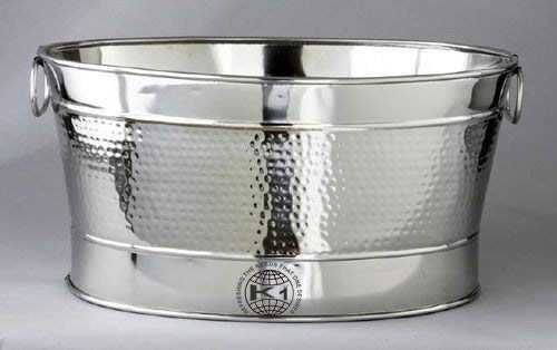 Kuvi Stainless Steel Double Walled Insulated Hammered Oval Wine Tub| Beverage Chiller (15L)