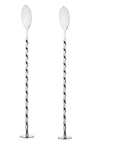 Kuvi Bar Spoon with Muddler top/Cocktail Mixing Spoon/Long Handle Stirring/Spiral Pattern, Bar Cocktail Shaker Spoon 28 cm: 2 Pcs