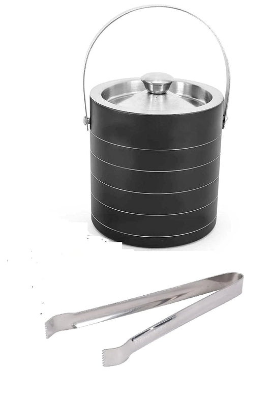 Kuvi Stainless Steel Bar Set, Bartender Kit Set of 2 Piece| Bar Tool Set with Ice Bucket and Ice Tong