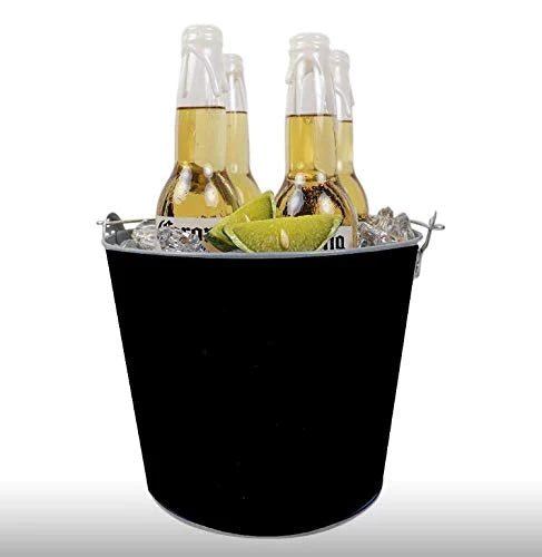 Kuvi Black Beer Bucket, Galvanized Beer Bucket Built-in Bottle Opener, Party Bucket, Ice Bucket, Wine Bucket, Bar Bucket: 1 Pc.