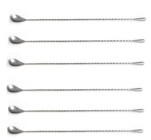 Kuvi Teardrop Bar Spoon, Extra Long Bar Stirrer 40 cm, Cocktail Spoon Mixing Spoon Stainless Steel Professional Cocktail Bar Tool Japanese Style Teardrop End Design - Set of 6 Pc.