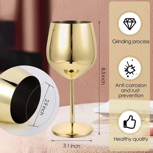 Kuvi Stainless Steel Stemmed Wine Glasses 350 ml, Unbreakable Wine Glass Goblets, Gift for Men and Women, Party Glasses - 350 ml (Gold)