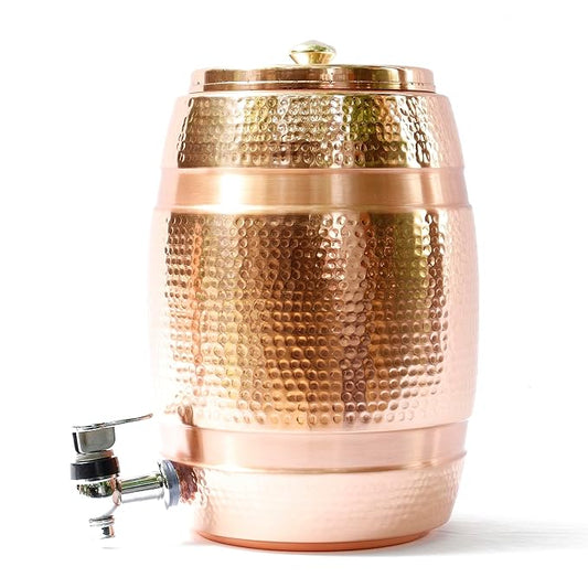 KUVI Pure Antique Etching Copper 5 Litre Matka Water Dispenser Jug with Brass Nob and Nickle Plated Tap (KUVI Antique Etching Matka)