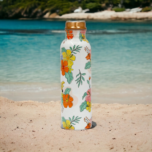 Kuvi's 1000ml Printed Copper Water Bottle features a modern, Leak-Proof design and offers Health Benefits (Design 01)