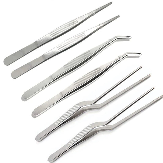 Kuvi Kitchen Cooking Culinary Tweezers, Stainless Steel Precision Tongs, Medical Beauty Utensils, 6.3 Inches : 6 Pcs Set