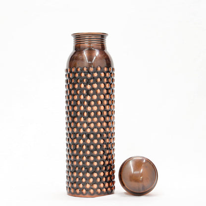 Kuvi Copper Charge 1000ml Water Bottle 100% Pure Copper Water Bottle Leak Proof & Rust Proof for Home, School & Office (1000 ml) (Dotted Antique)