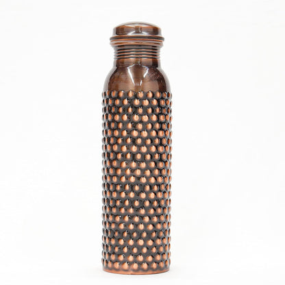 Kuvi Copper Charge 1000ml Water Bottle 100% Pure Copper Water Bottle Leak Proof & Rust Proof for Home, School & Office (1000 ml) (Dotted Antique)