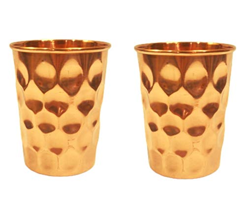 100% Pure Copper Solitaire Diamond Design Glasses Tumblers 2 Piece of Glasses.