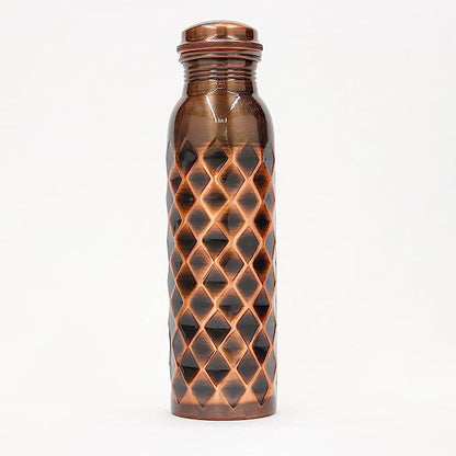 Copper Charge 1000ml Water Bottle 100% Pure Copper Water Bottle Leak Proof & Rust Proof for Home, School & Office (1000 ml) (Antique Dimond)