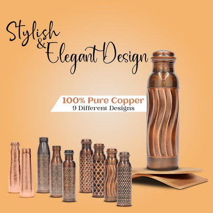 Kuvi Copper Charge 1000ml Water Bottle 100% Pure Copper Water Bottle Leak Proof & Rust Proof for Home, School & Office (1000 ml) (Tappered Design)