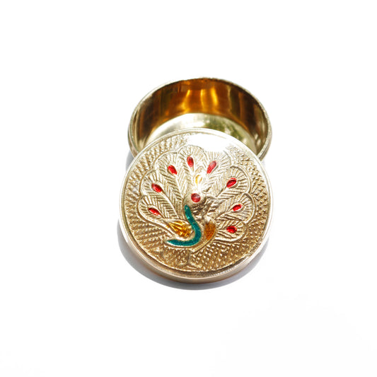 KUVI Brass Kumkum Box Sindoor Dani Dabbi Bharni for Women Kumkum Pot for gifting and home Pooja Storage (Pack of 1) (Design 9)