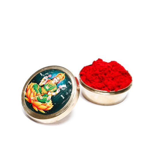KUVI Brass Kumkum Box Sindoor Dani Dabbi Bharni for Women Kumkum Pot for gifting and home Pooja Storage (Pack of 1) (Design 5)