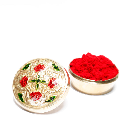 KUVI Brass Kumkum Box Sindoor Dani Dabbi Bharni for Women Kumkum Pot for gifting and home Pooja Storage (Pack of 1) (Design 10)