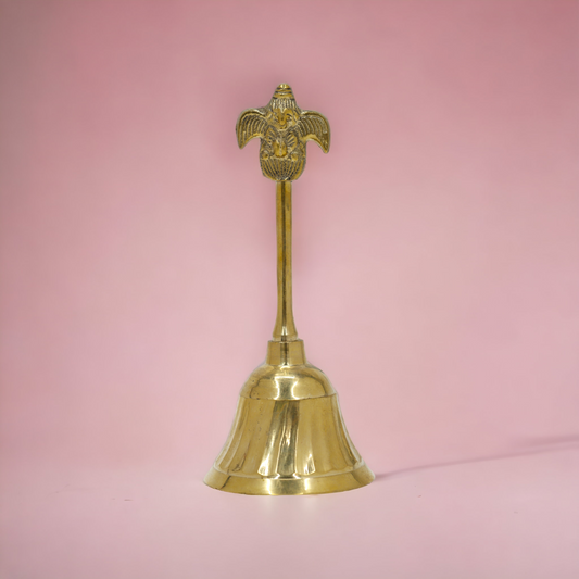 Kuvi Brass Puja Bell, Pooja Ghanti/Ghanta for Home and Temple, Prayer Bell, Pooja Mandir Bell (6.5 Inches), Pooja Hand Bell (Design 8.2)
