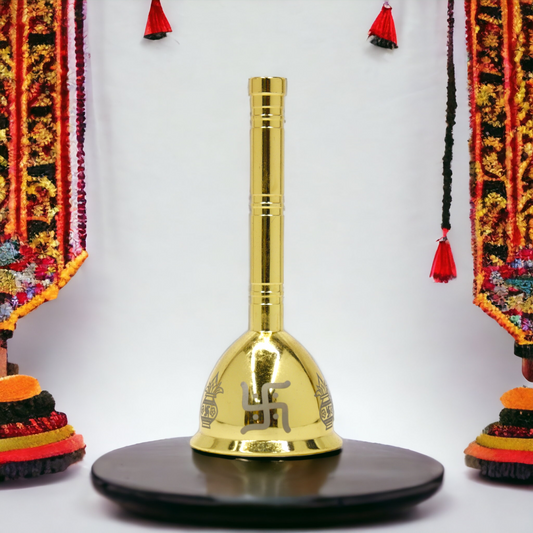 Kuvi Brass Puja Bell, Pooja Ghanti/Ghanta for Home and Temple, Prayer Bell, Pooja Mandir Bell (5 Inches), Pooja Hand Bell (Design 1)